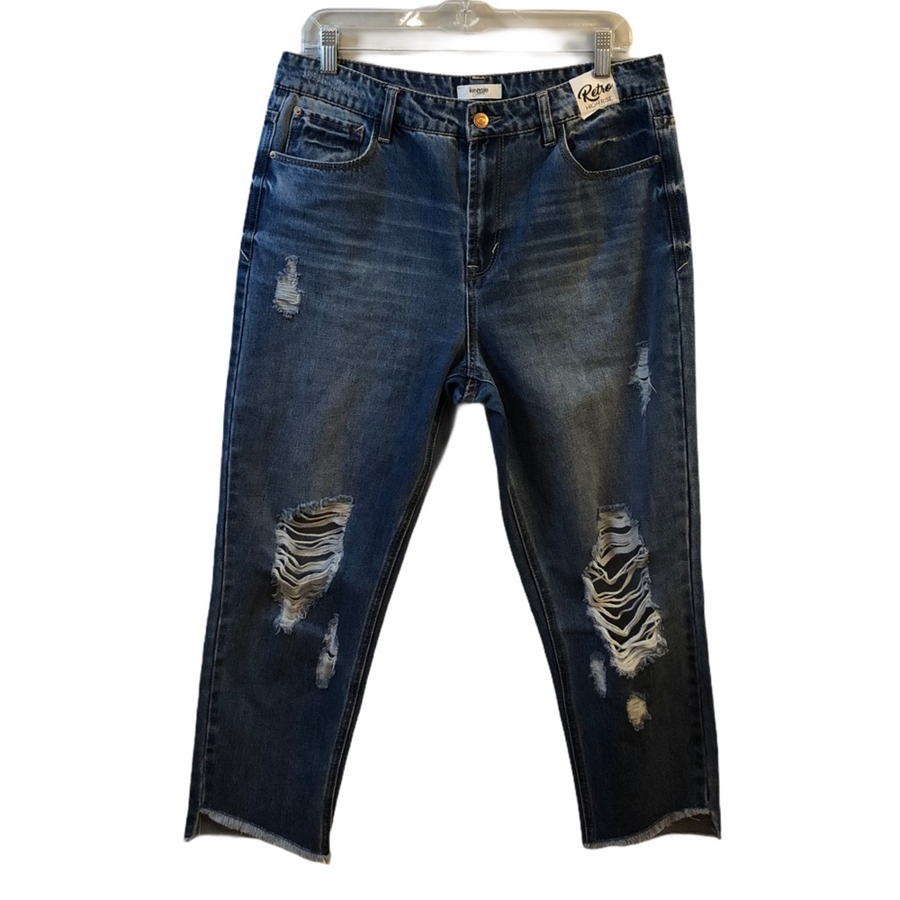 KENSIE Retro High Rise Distressed Crop Jeans NWOT